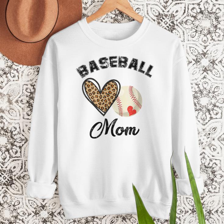 Baseball Mom Leopard Heart Baseball Player Kids Women Crewneck Sweatshirt