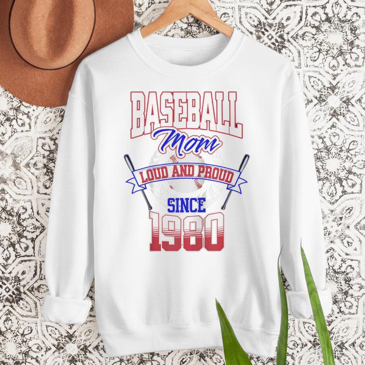 Baseball Mom Loud & Proud Since 1980 Raglan Baseball Tee Women Crewneck Sweatshirt