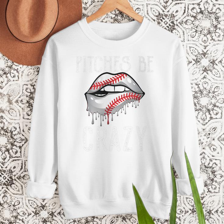 Baseball Mom Pitches Be Crazy Lips Premium Women Crewneck Sweatshirt Baseball Mom Pitches Be Crazy Lips Premium Women Crewneck Sweatshirt