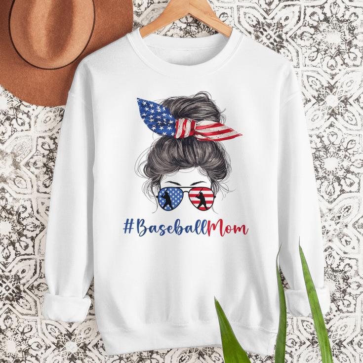 Baseball Mom USA American Flag 4th Of July Women Crewneck Sweatshirt Baseball Mom USA American Flag 4th Of July Women Crewneck Sweatshirt