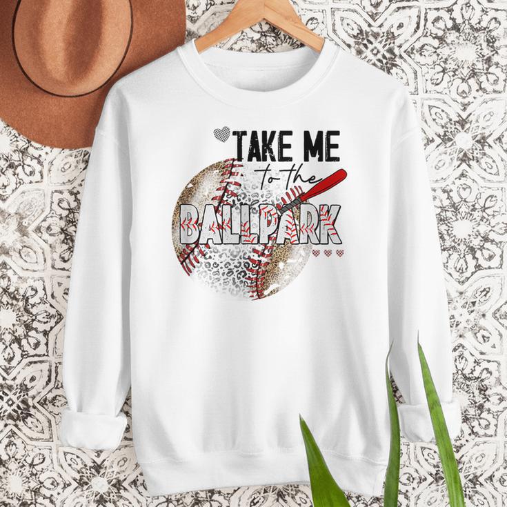 Baseball Moms Cute Take Me To The Ballpark Sports Athletic Women Crewneck Sweatshirt