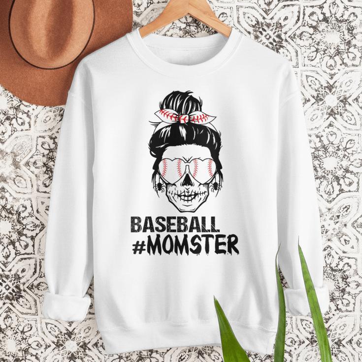 Baseball Momster Messy Bun Skull Mom For Women Halloween Women Crewneck Sweatshirt Baseball Momster Messy Bun Skull Mom For Women Halloween Women Crewneck Sweatshirt