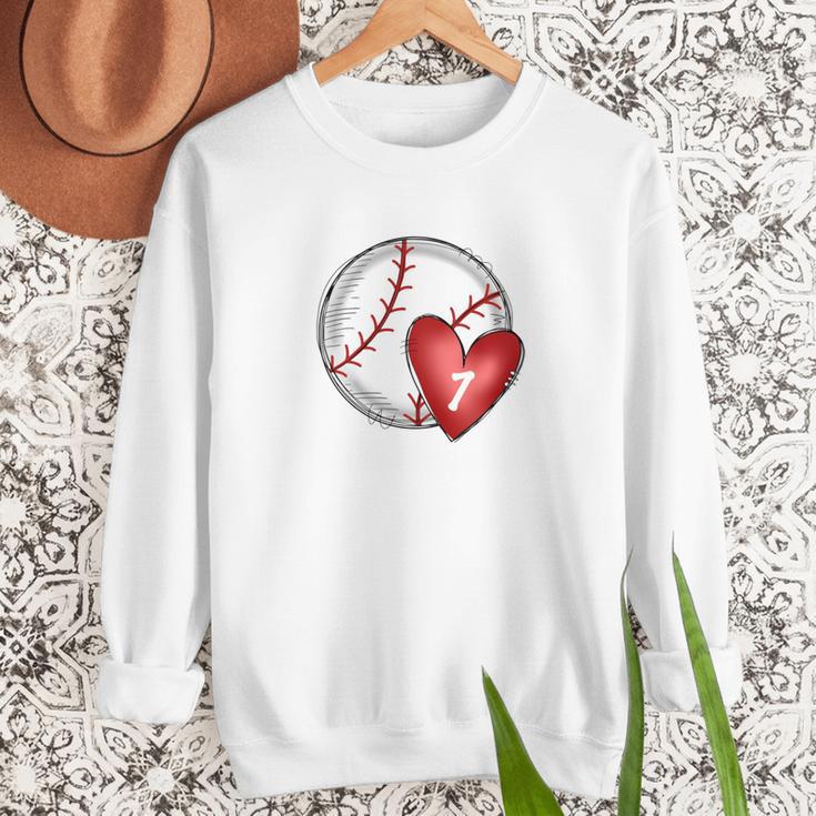Bleached Custom Baseball Mom Number 7 Heart For Mom Women Crewneck Sweatshirt