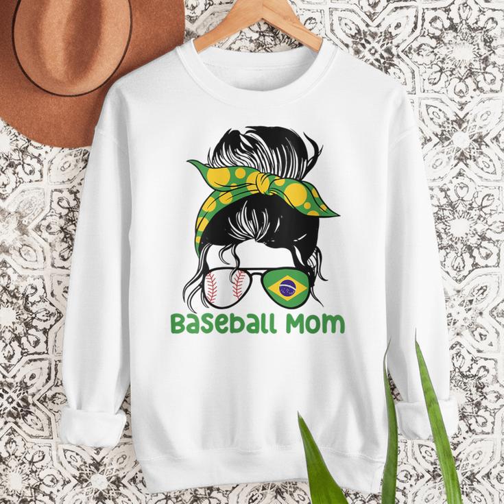 Brazil Baseball Mom Messy Bun Women Crewneck Sweatshirt Brazil Baseball Mom Messy Bun Women Crewneck Sweatshirt