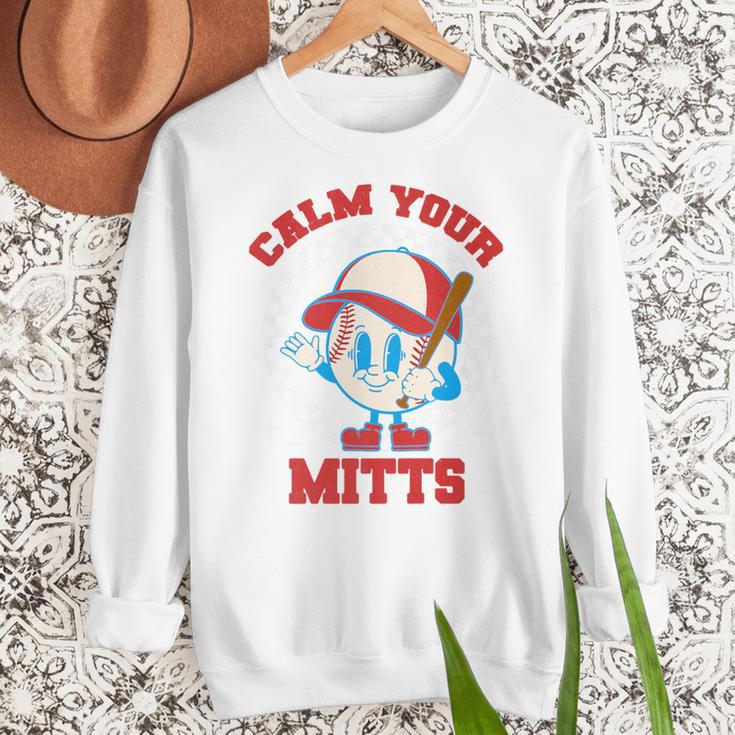 Calm Your Mitts Baseball Mom Mother's Day Softball Mom Premium Women Crewneck Sweatshirt