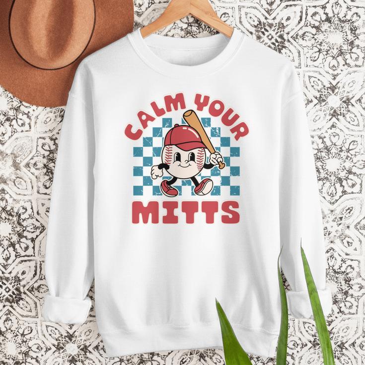 Calm Your Mitts Baseball Mom Sport Lover Women Crewneck Sweatshirt