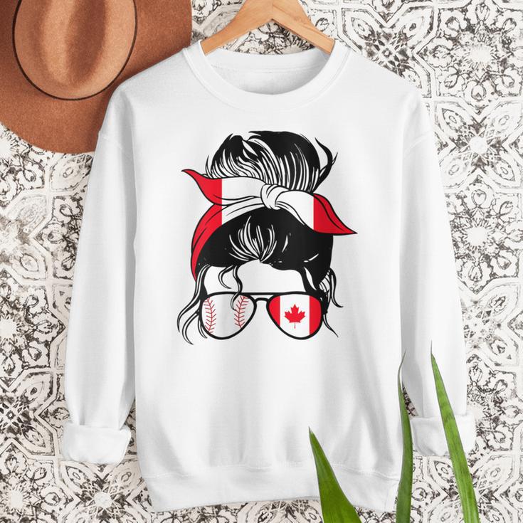 Canadian Baseball Mom Canada Flag Baseball Girl Women Crewneck Sweatshirt Canadian Baseball Mom Canada Flag Baseball Girl Women Crewneck Sweatshirt