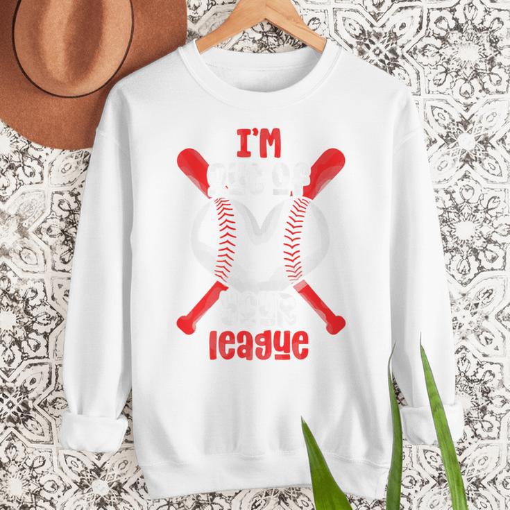 Cute Baseball Mom Out Of Your League Mommy Sports Players Premium Women Crewneck Sweatshirt