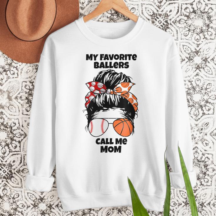 My Favorite Ballers Call Me Mom Basketball Mom Baseball Mom Women Crewneck Sweatshirt