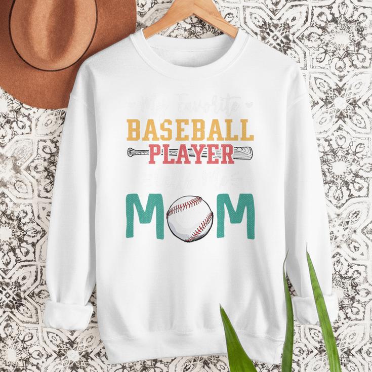 My Favorite Baseball Player Calls Me Mom Baseball Mom Premium Women Crewneck Sweatshirt