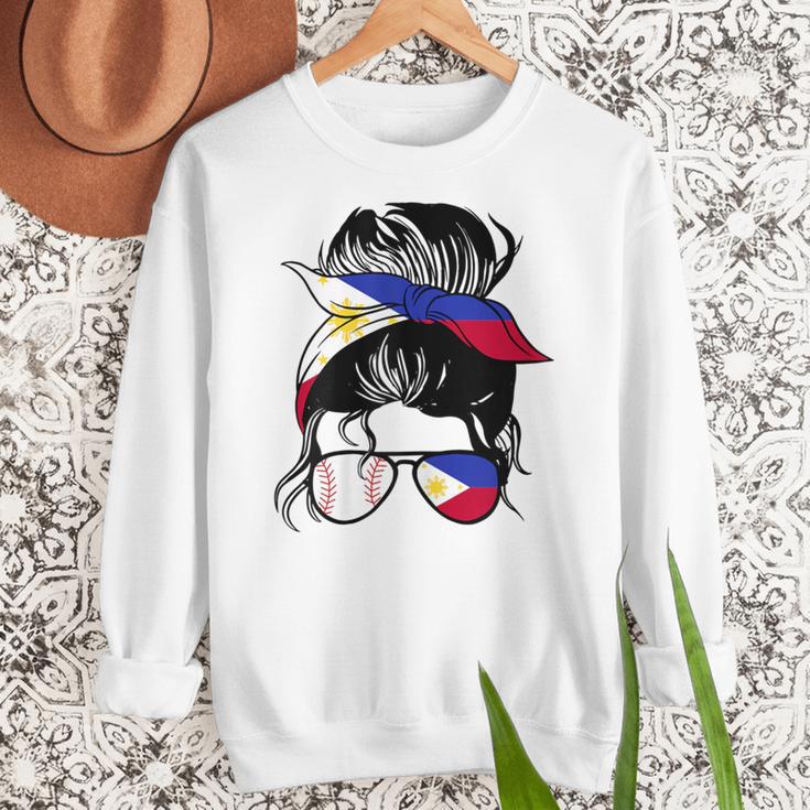 Filipina Baseball Mom Philippines Flag Baseball Girl Women Crewneck Sweatshirt