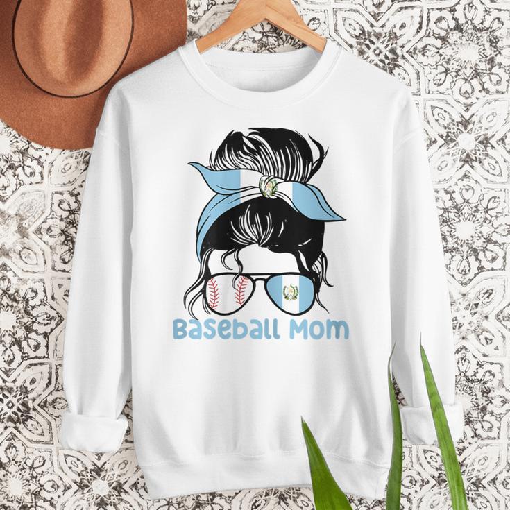 Guatemala Baseball Mom Messy Bun Women Crewneck Sweatshirt Guatemala Baseball Mom Messy Bun Women Crewneck Sweatshirt