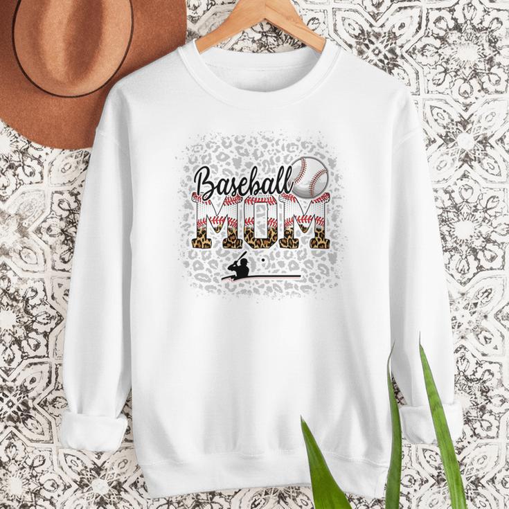 Leopard Baseball Mom Mama Mommy Bleached Women Crewneck Sweatshirt Leopard Baseball Mom Mama Mommy Bleached Women Crewneck Sweatshirt