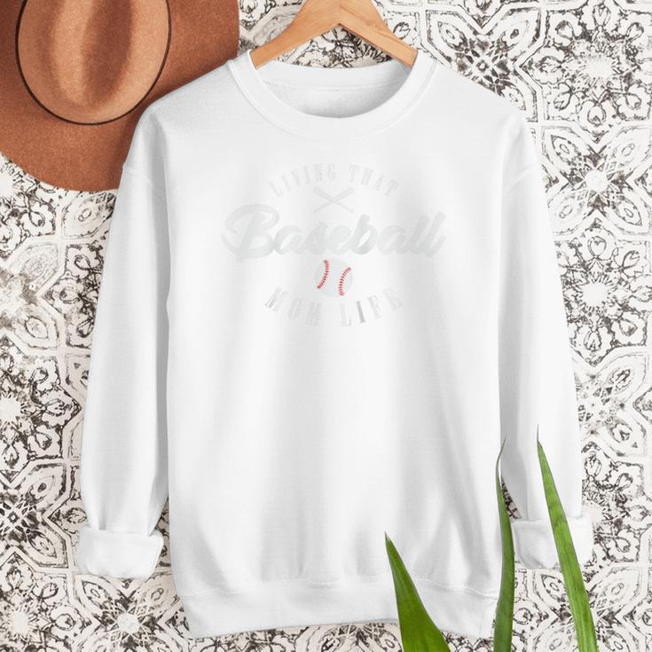Living That Baseball Mom Life Team Raglan Baseball Tee Women Crewneck Sweatshirt Living That Baseball Mom Life Team Raglan Baseball Tee Women Crewneck Sweatshirt