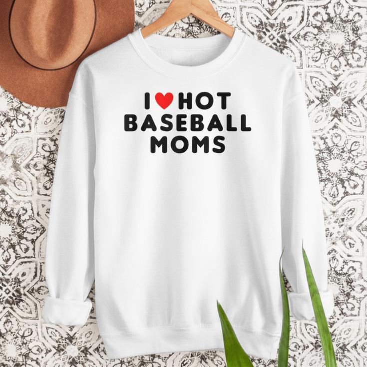 I Love Hot Baseball Moms Red Heart Women Crewneck Sweatshirt I Love Hot Baseball Moms Red Heart Women Crewneck Sweatshirt