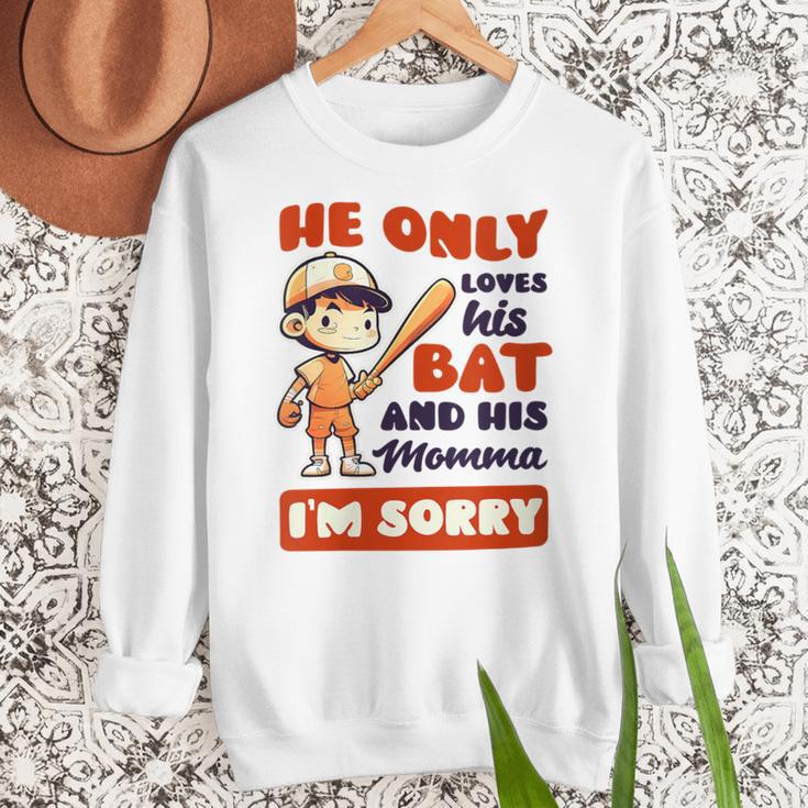 Loves Bat And His Momma Baseball Mom Women Crewneck Sweatshirt Loves Bat And His Momma Baseball Mom Women Crewneck Sweatshirt