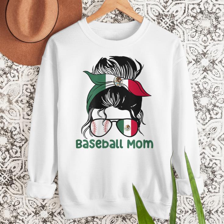 Mexico Baseball Mom Messy Bun Women Crewneck Sweatshirt
