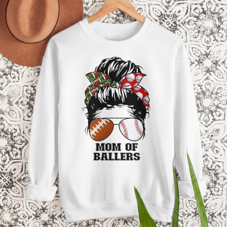 Mom Of Ballers Messy Bun Football Mom Baseball Mom Of Both Premium Tri-Blend Women Crewneck Sweatshirt