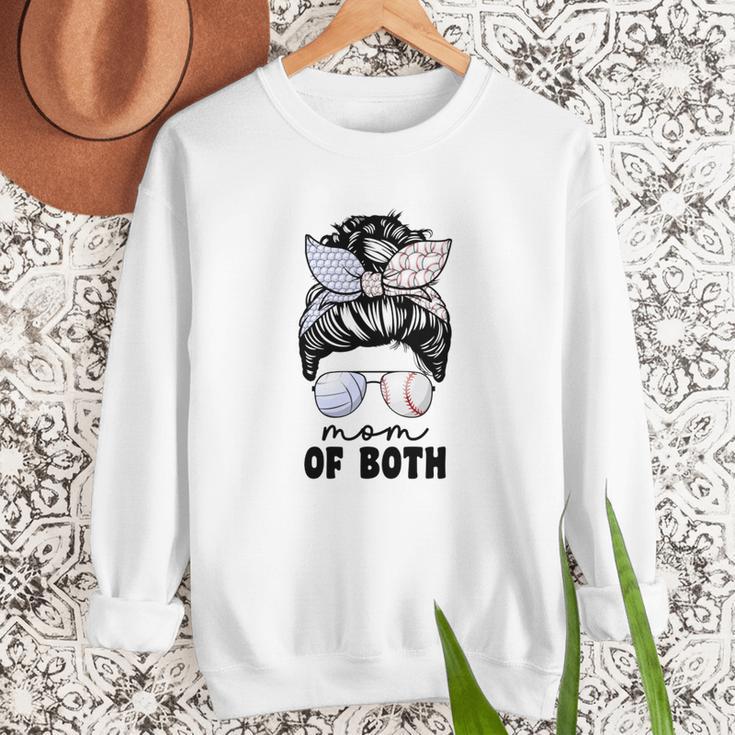 Mom Of Both Volleyball And Baseball Mom For Women Messy Bun Women Crewneck Sweatshirt Mom Of Both Volleyball And Baseball Mom For Women Messy Bun Women Crewneck Sweatshirt