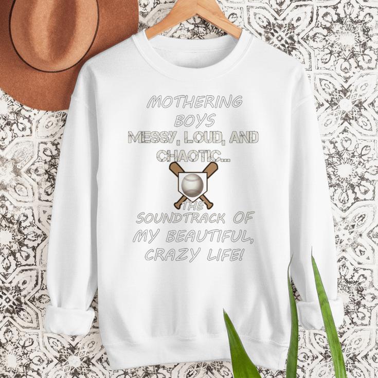 Mothering Boys Messy Loud Chaotic Baseball Mom Premium Women Crewneck Sweatshirt Mothering Boys Messy Loud Chaotic Baseball Mom Premium Women Crewneck Sweatshirt