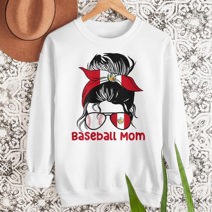 Peru Baseball Mom Messy Bun Women Crewneck Sweatshirt Peru Baseball Mom Messy Bun Women Crewneck Sweatshirt