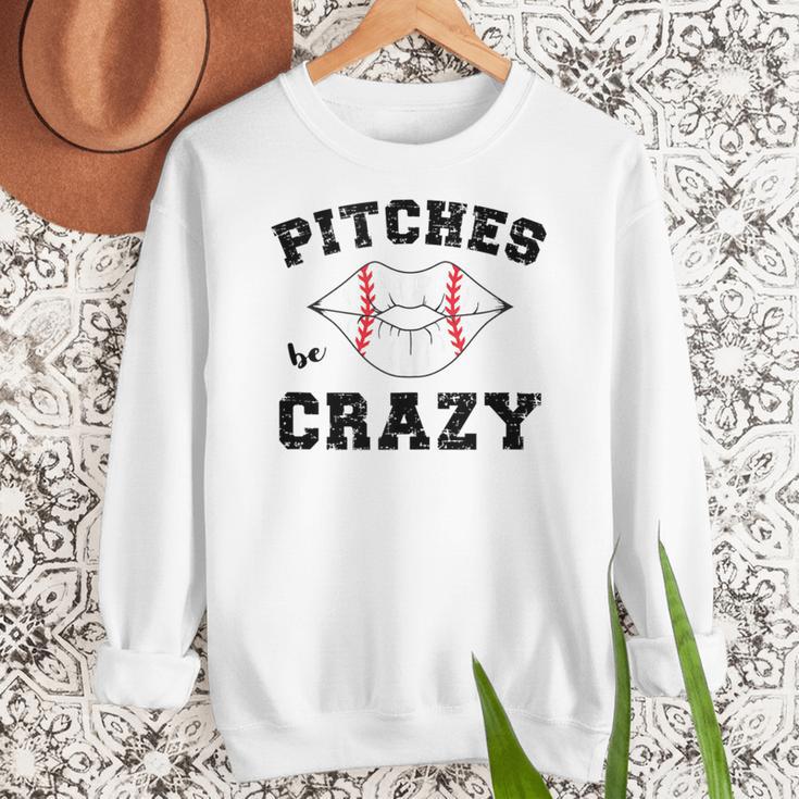 Pitches Be Crazy Baseball Moms Softball Players Hey Batter Women Crewneck Sweatshirt Pitches Be Crazy Baseball Moms Softball Players Hey Batter Women Crewneck Sweatshirt