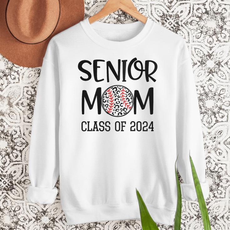 Proud Senior Baseball Mom Senior 2024 Class Leopard Game Day Raglan Baseball Tee Women Crewneck Sweatshirt