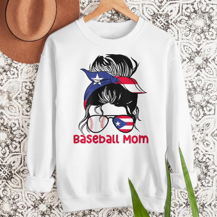 Puerto Rico Baseball Mom Messy Bun Boricua Women Crewneck Sweatshirt