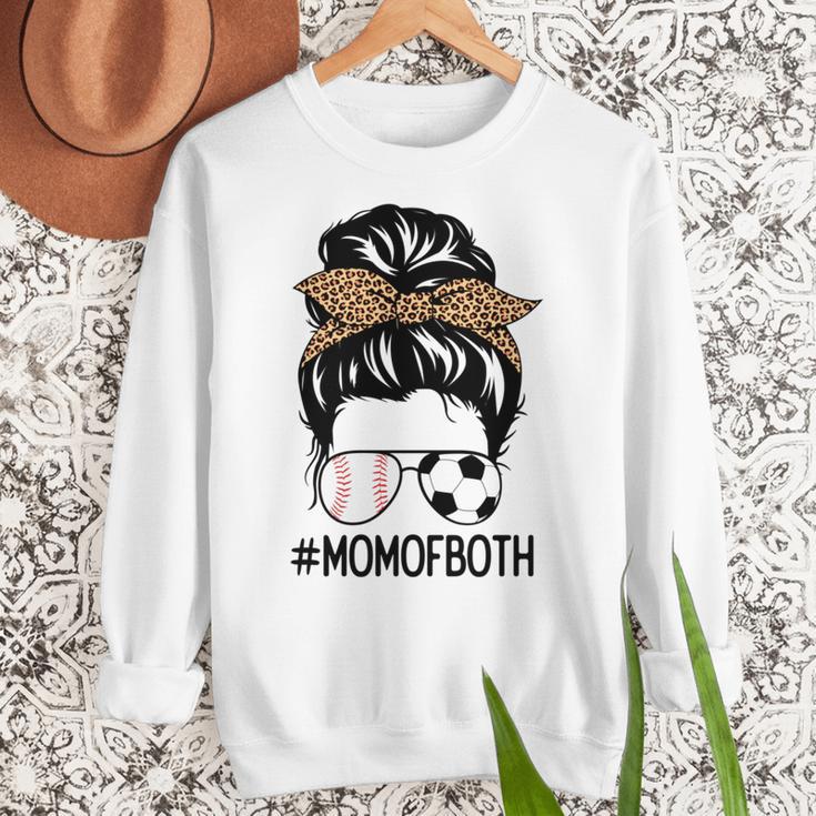 Soccer Baseball Mom Of Both Messy Bun Leopard Mother's Day Women Crewneck Sweatshirt Soccer Baseball Mom Of Both Messy Bun Leopard Mother's Day Women Crewneck Sweatshirt