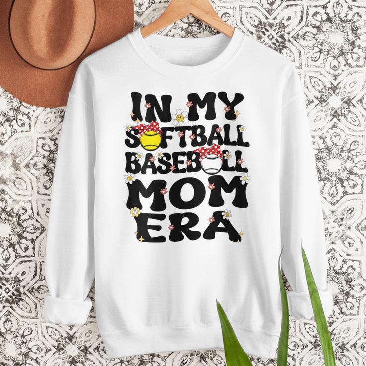 In My Softball Baseball Mom Era Retro Groovy Mom Of Both Women Crewneck Sweatshirt In My Softball Baseball Mom Era Retro Groovy Mom Of Both Women Crewneck Sweatshirt