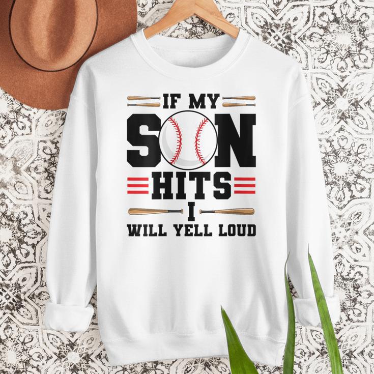 If My Son Hits I Will Yell Loud Baseball Mom Women Crewneck Sweatshirt