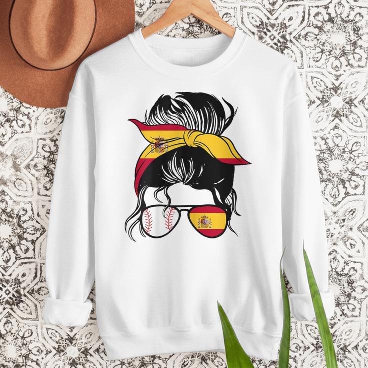 Spanish Baseball Mom Messy Bun Spain Baseball Girl Women Crewneck Sweatshirt