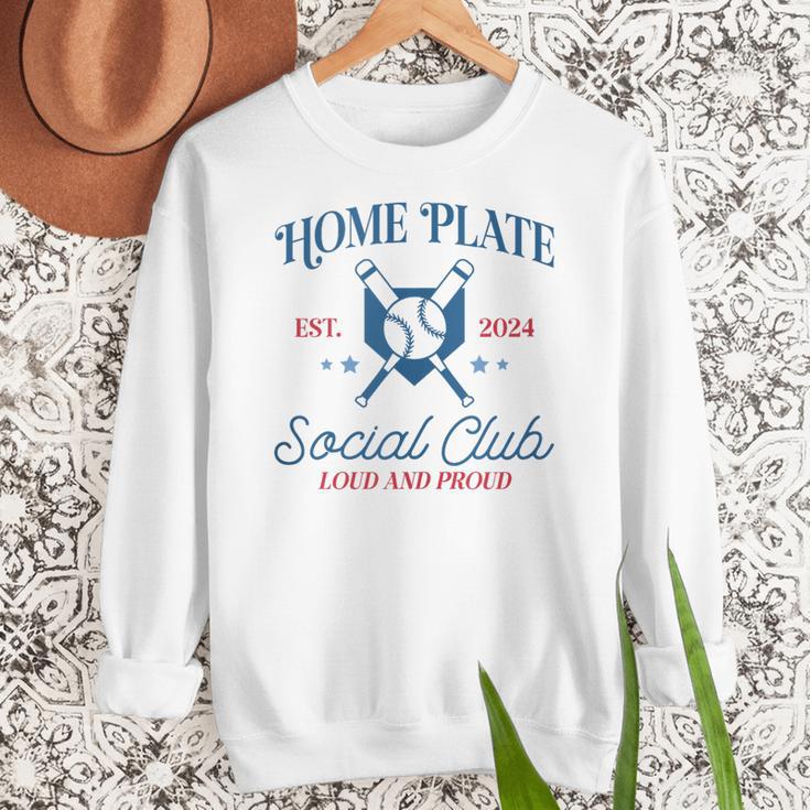 Spring 2024 Season Cute Baseball Mom Home Plate Social Club Women Crewneck Sweatshirt Spring 2024 Season Cute Baseball Mom Home Plate Social Club Women Crewneck Sweatshirt