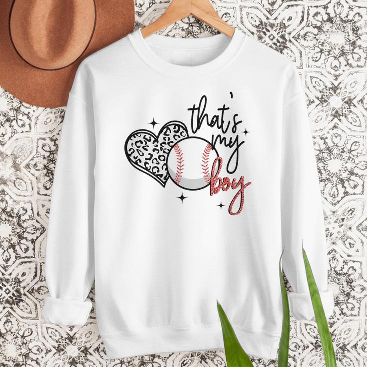 That's My Boy Leopard Heart Baseball Mom Premium Women Crewneck Sweatshirt