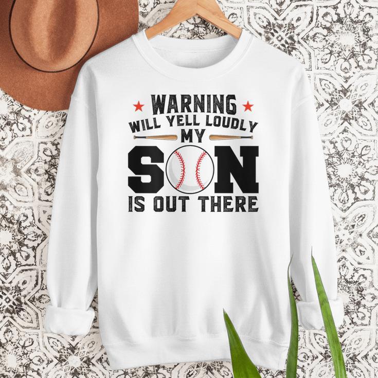Warning Will Yell Loudly My Son Baseball Mom Women Crewneck Sweatshirt