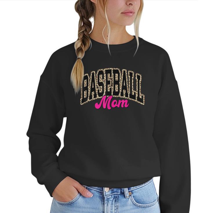 Baseball Mom Leopard Baseball Mama Life Girls Women Baller Women Crewneck Sweatshirt