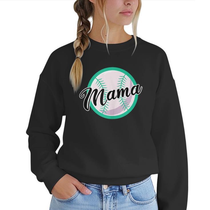 Cute Mama Script Font On Baseball Mom Women Crewneck Sweatshirt