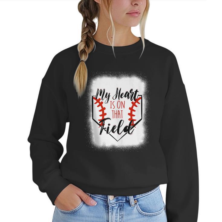 My Heart Is On That Field Baseball Mom Momm Women Crewneck Sweatshirt