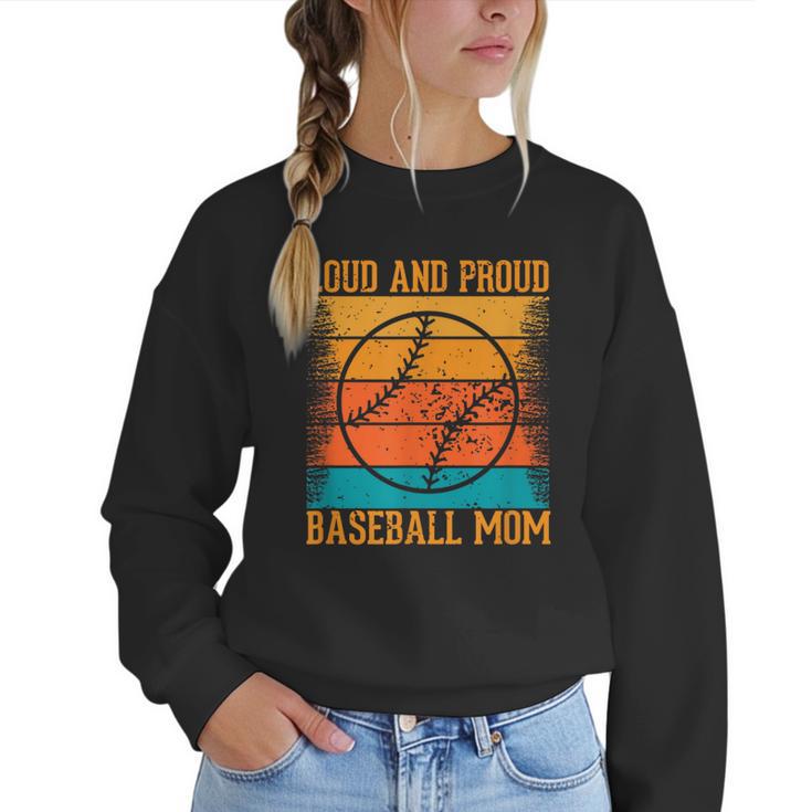 Loud And Proud Baseball Mom Vibrant Colorful Stripe Women Crewneck Sweatshirt