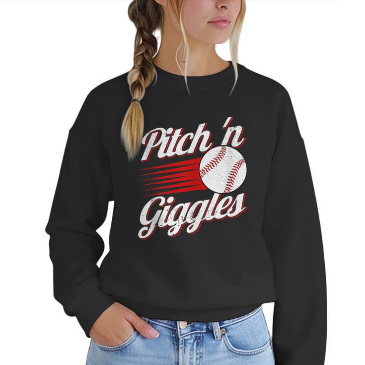 Pitch 'n Giggles Baseball Player Women Baseball Mom Women Crewneck Sweatshirt