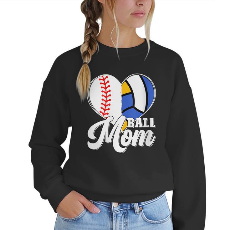 Proud Ball Mom Volleyball Baseball Mom Heart Women Crewneck Sweatshirt