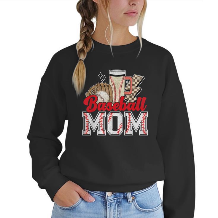 Retro Coffee Baseball Mama Mother's Day Baseball Mom Women Crewneck Sweatshirt
