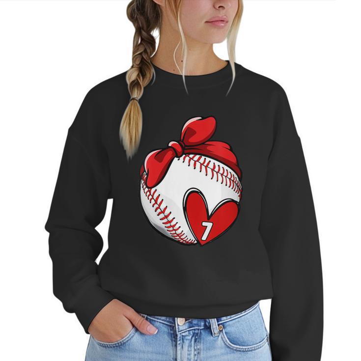 Womens Custom Baseball Mom Number 7 Heart For Mom Mommy Women Crewneck Sweatshirt
