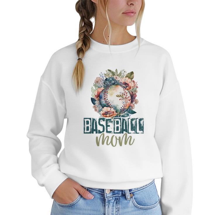 Artsy Baseball Mom Flowers Unique Game Day Ball Distressed Women Crewneck Sweatshirt