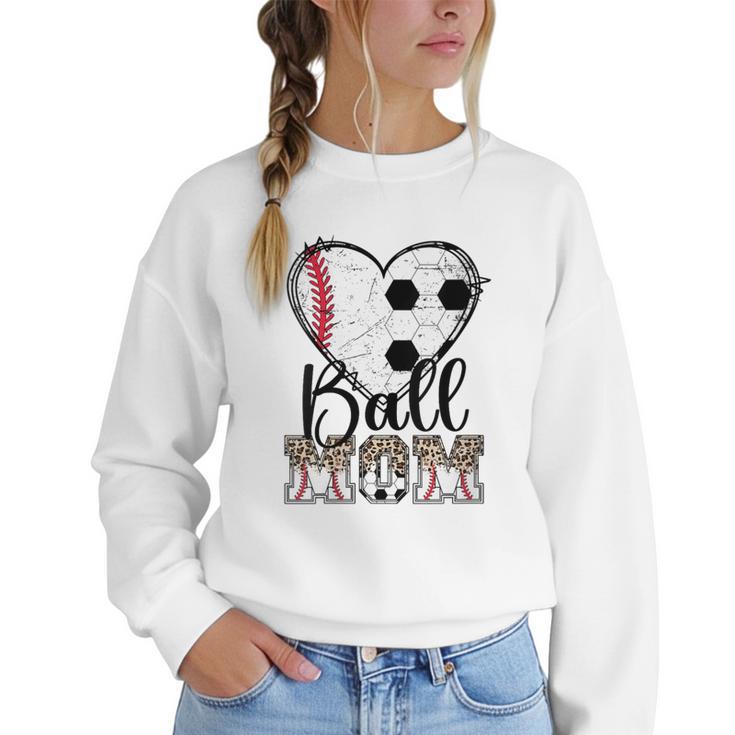 Ball Mom Heart Soccer Baseball Mom Women Crewneck Sweatshirt
