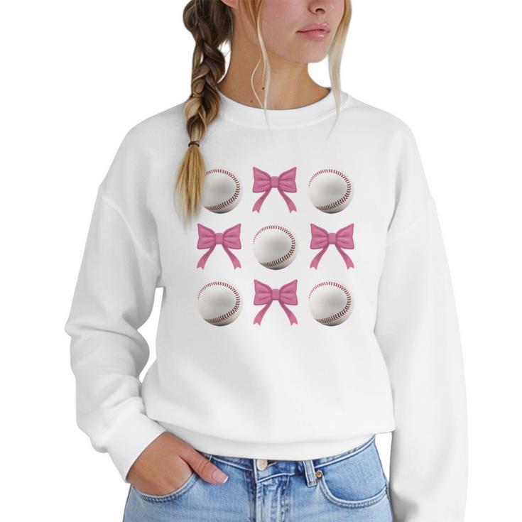 Baseball Boys Girls Baseball Mom Tee Pink Bow Baseball Women Crewneck Sweatshirt