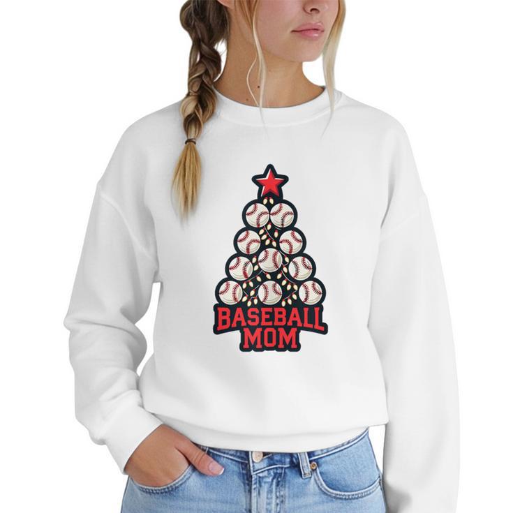Baseball Christmas Tree Proud Baseball Mom Tee Women Crewneck Sweatshirt