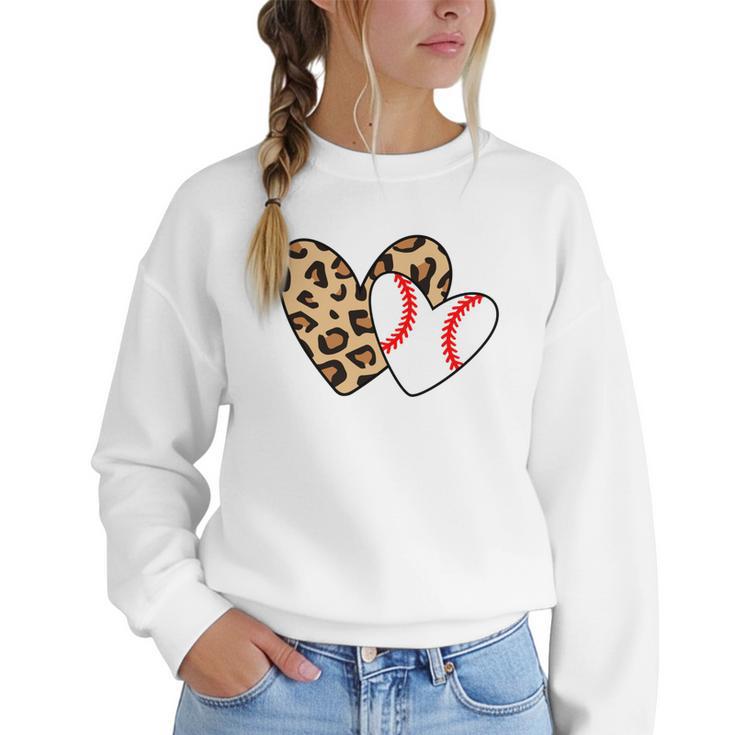 Baseball Heart Leopard Heart Sport Baseball Mom Women Crewneck Sweatshirt