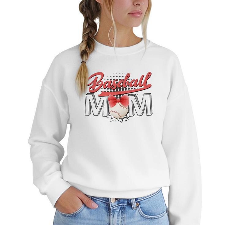 Baseball Mom Coquette Pink Bow Baseball Mama Premium Women Crewneck Sweatshirt