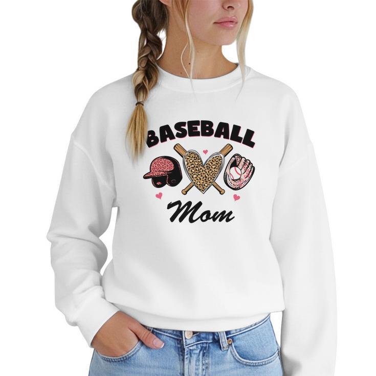 Baseball Mom Leopard Heart Game Day Love Mommy Women Crewneck Sweatshirt
